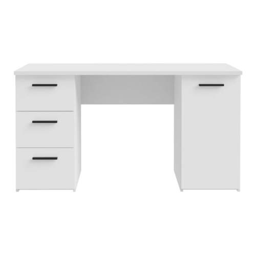 Białe biurko 140x60 cm z 3 szufladami i szafką